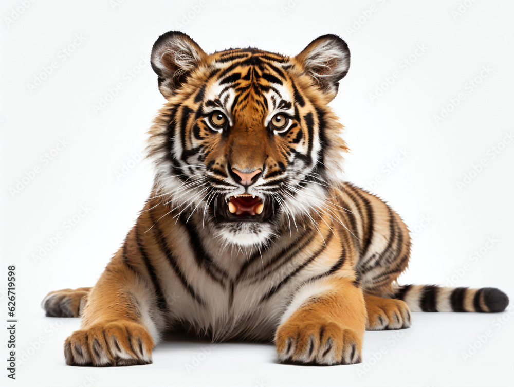 Tiger growling on a white studio background Tiger growling on a white studio background