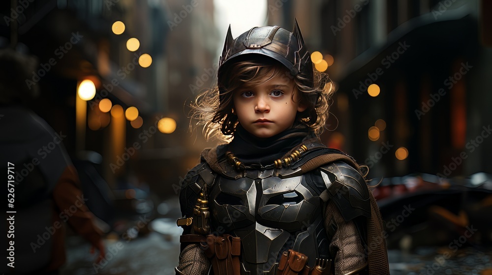 Digital art portrait of little boy in motobiker black suit and helmet AI Digital art portrait of little boy in motobiker black suit and helmet AI