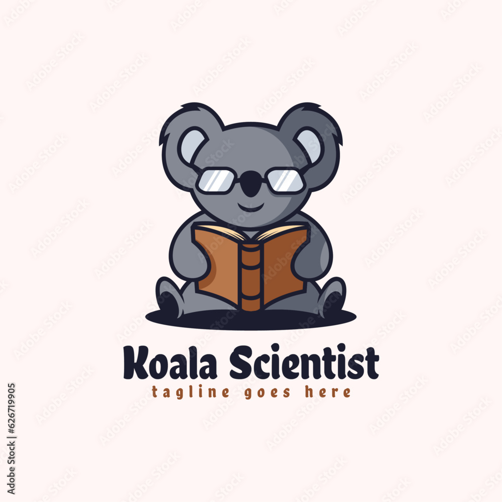 Vector Logo Illustration Koala Scientist Mascot Cartoon Style.