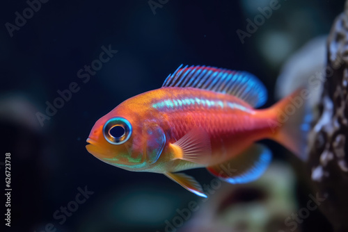 Colorful tropical fish swimming in ocean  generative AI  
