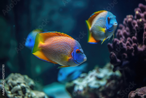 Colorful tropical fish swimming in ocean, generative AI 