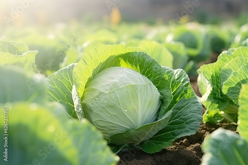 CabbageRipe cabbage in the field, morning light photo