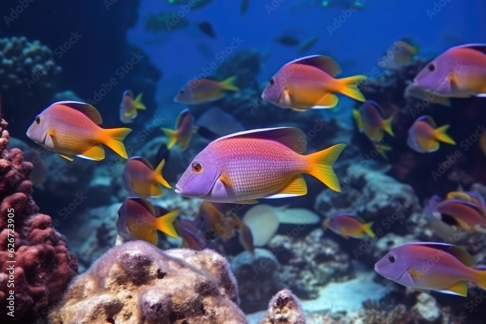 Fototapeta premium Colorful tropical fish swimming in ocean, generative AI 