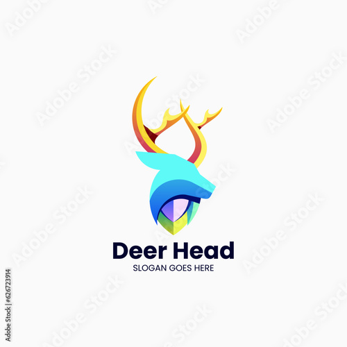 Vector Logo Illustration Deer Head Gradient Colorful Style
