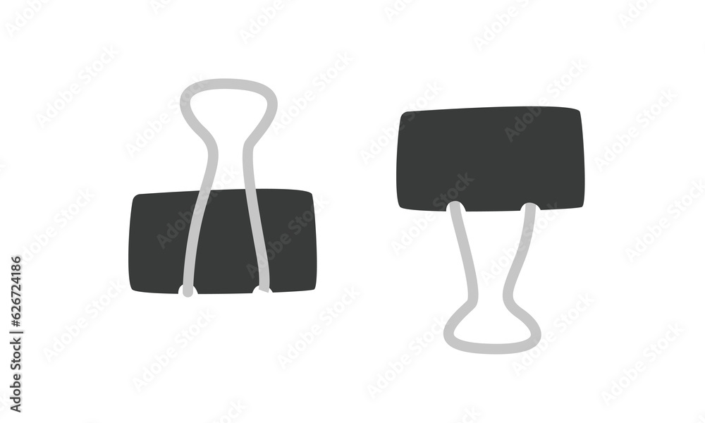 Binder clip clipart. Set of binder clips with two different poses flat