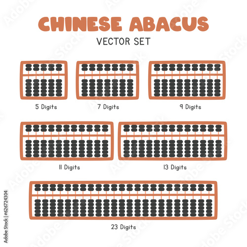 Chinese Abacus clipart. Set of Chinese wooden abacus also known as Suanpan with different numbers of columns flat vector illustration clipart cartoon style. Math classroom, back to school concept