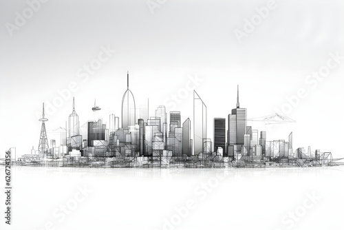 city skyline wireframe line drawing illustration © sam