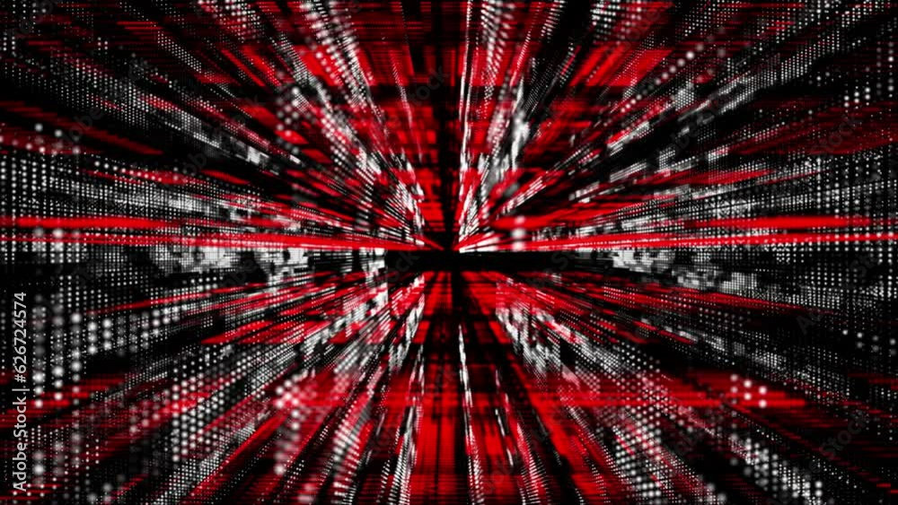 red and white floating particles in digital technologic 3d cyberspace blurry background