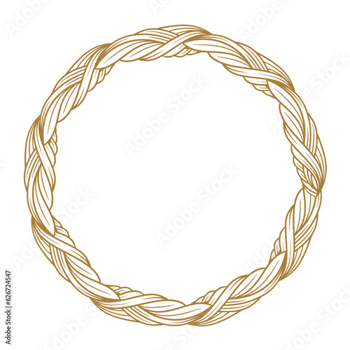 Decorative round frame. Golden fancy wreath.