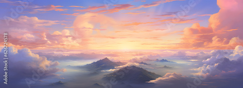 sunset clouds in the mountains illustration