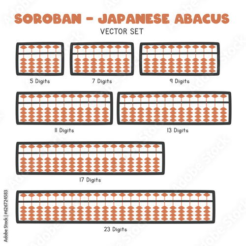 Japanese Abacus clipart. Set of Japanese abacus also known as Soroban with different numbers of columns flat vector illustration clipart cartoon style. Math classroom, back to school concept photo
