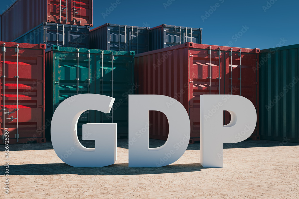 Economic indicator gdp and import and export container background, 3d ...