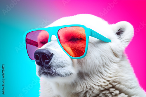 colourful portrait of polar bear wearing sunglasses © sam
