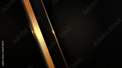 black gold honeycomb pattern shape background, golden light luxury abstract, straight lines overlap layer shadow gradients space composition for banner, flyer cover, website template design