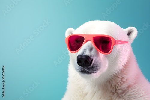 portrait of polar bear wearing sunglasses © sam