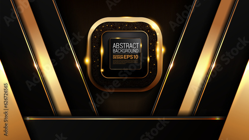 black gold background, golden light luxury image abstract, straight lines overlap layer shadow gradients space composition for banner, flyer cover layout, website template design