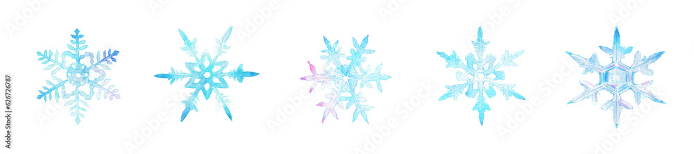 透明水彩で描いた雪の結晶のイラスト