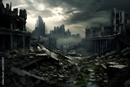 post apocalyptic city ruins skyline landscape
