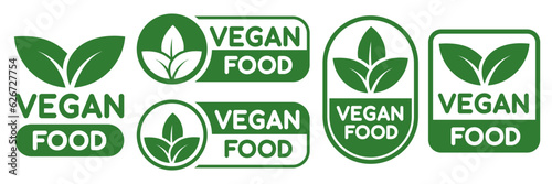 Vegan food icon set badge sign. Bio, Ecology, Organic logos and badges, label, tag. Green leaf on white background. Vector illustration.