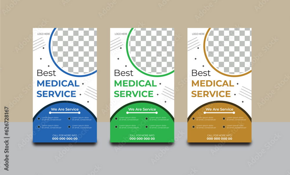 Naklejka premium professional 3 colour roll-up banner design template.