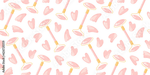 Pattern with pink guasha and Jade scraping roller