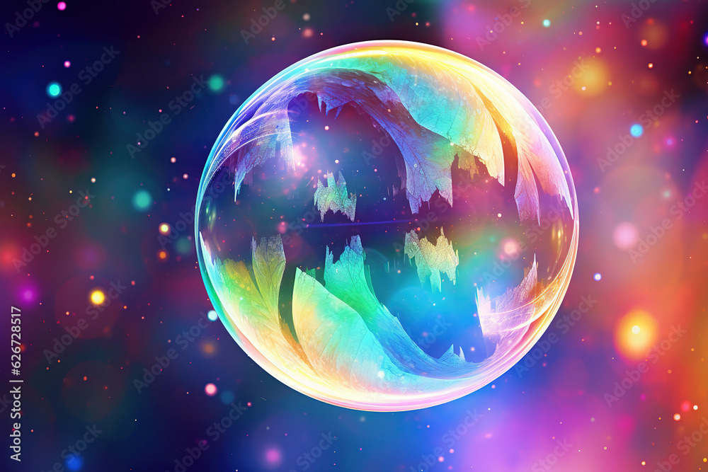 Fototapeta premium Iridescent soap bubble on multicolored background