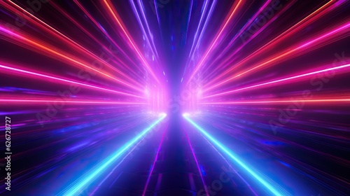 eon light tunnel with red and neon rainbow lights  in the style of rustic futurism  violet and aquamarine  high-angle  vintage aesthetics  poster  unreal engine 5  large canvas format