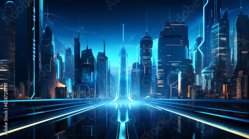 a cityscape of chrome and tron inspired with shiny building hd wallpaper. Generative Ai content