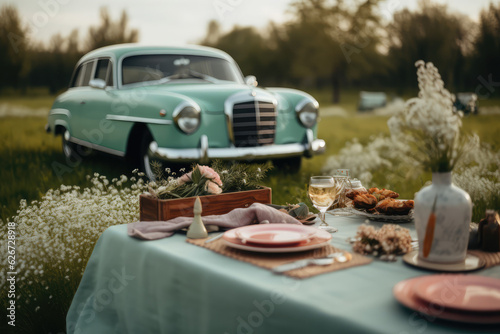 people have a picnic in a grass field, generative AI