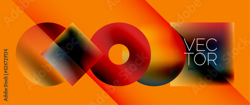 Squares and circles design. Fluid color gradients with metallic effects. Serene synergy of shapes, merging squares and circles into harmonious, captivating design