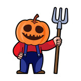 Man with pumpkin head . Halloween cartoon characters . Vector .
