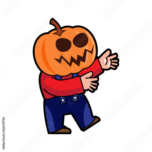 Man with pumpkin head . Halloween cartoon characters . Vector .
