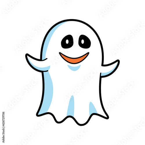 White cloth ghost . Halloween cartoon characters . Vector .