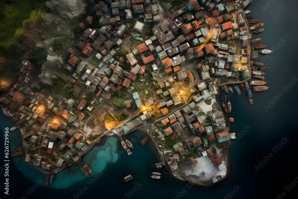 coastal town aerial view