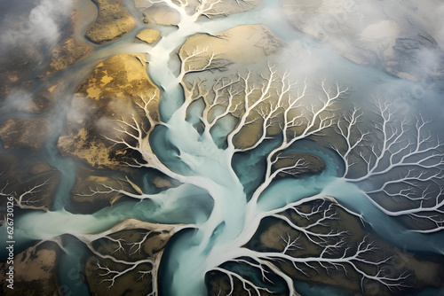 beautiful landscape of river tributaries aerial view photo