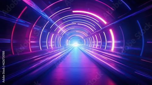 eon light tunnel with red and neon rainbow lights, in the style of rustic futurism, violet and aquamarine, high-angle, vintage aesthetics, poster, unreal engine 5, large canvas format
