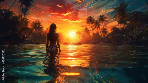 blonde in water sunset © Aliaksei