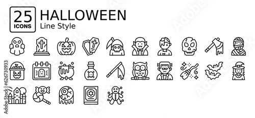Halloween icons in outline style. Collection of Halloween icons for web design, app, and modern projects. Simple vector editable stroke, easy to use