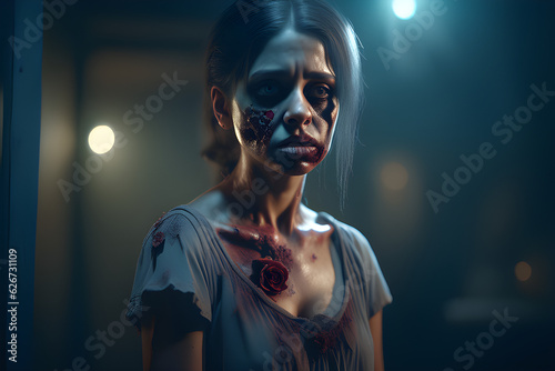 A sad beautiful zombie latin girl