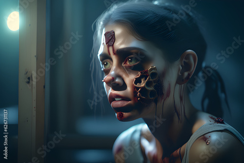 A sad beautiful zombie latin girl