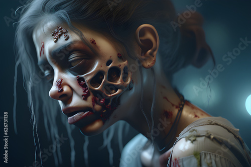 A sad beautiful zombie latin girl