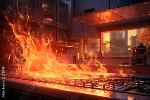 Accident, fire in the kitchen