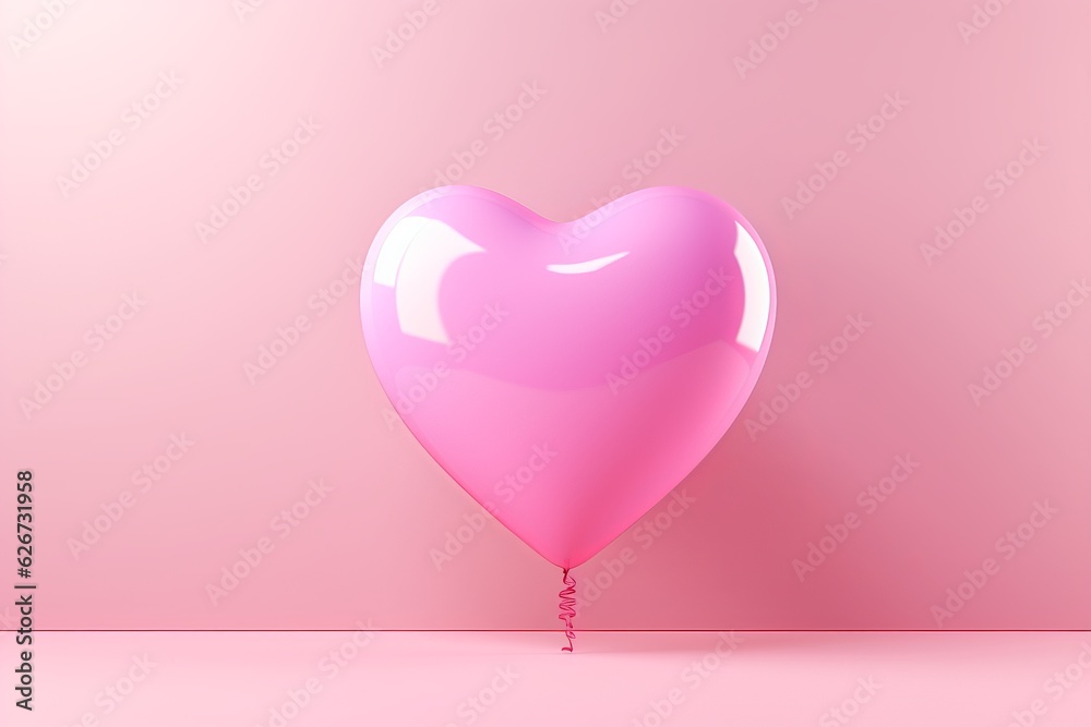 Pink Heart Balloon on Romantic Pink Background with Copy Space, Generative AI