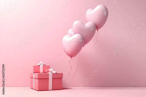 Playful Pink Box with Floating Balloons - Creative Photo Banner Background with Copy Space, Generative AI © ParinApril