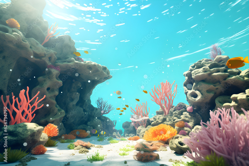 Fototapeta premium Illustration of a underwater coral reef scene - 3D rendered