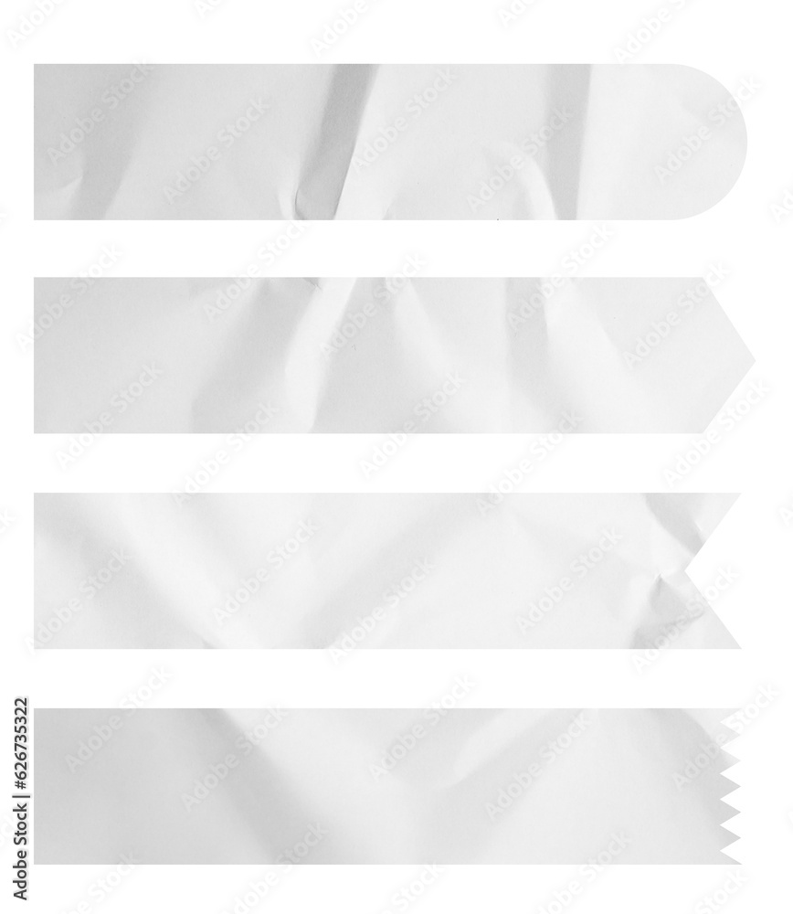 Set of banner white paper crumpled sticky notes tags and labels isolated on white background.