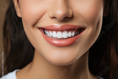 Happy young woman smiling with beautiful teeth. Generative Ai