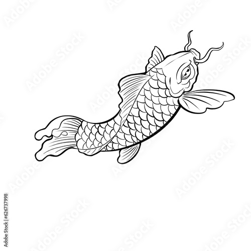 Koi fish tattoo with water splash Asian or Japanese style. Illustration with white background.