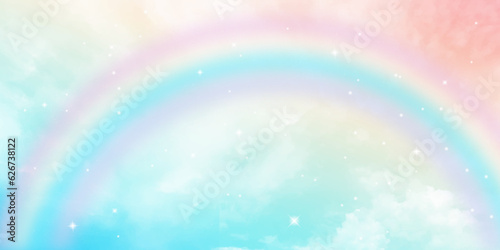 rainbow on pastel sky with texture of cloud and snow
