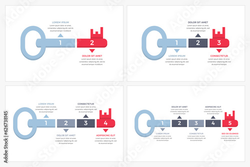 Key to success - set of infographic templates with key divided on segments with place for your text, vector eps10 illustration